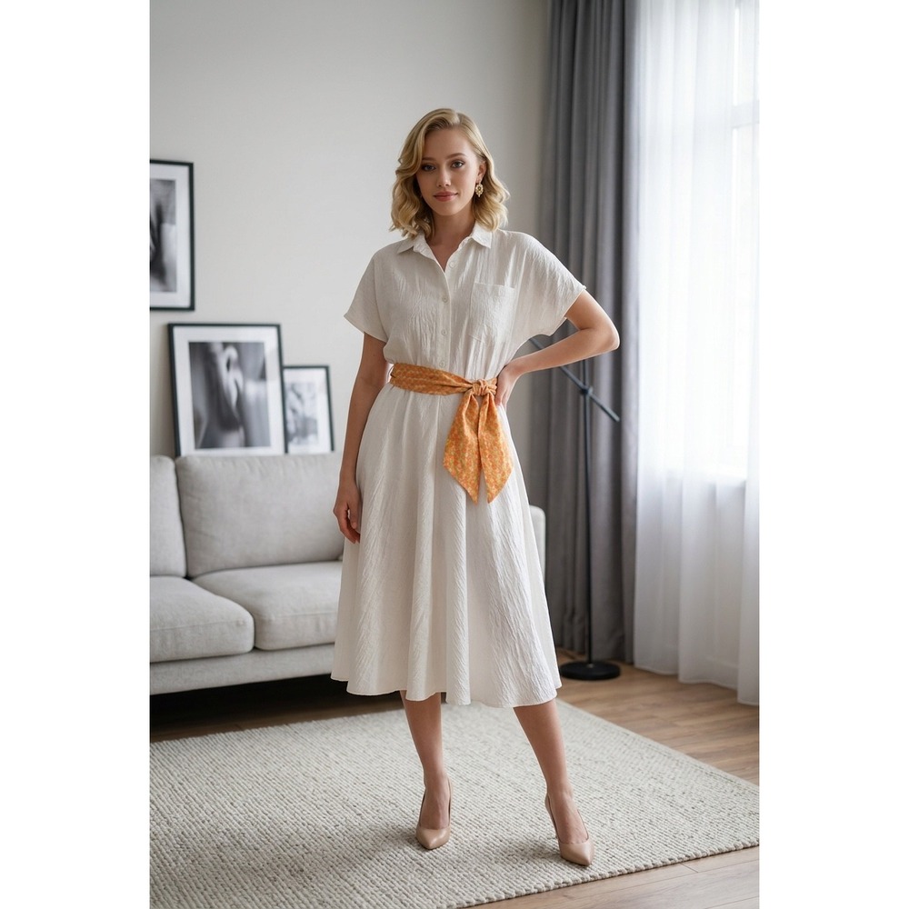 Schrader Sport Vintage Champagne Shimmer Midi Shirtdress Crinkle Classic cut.‎